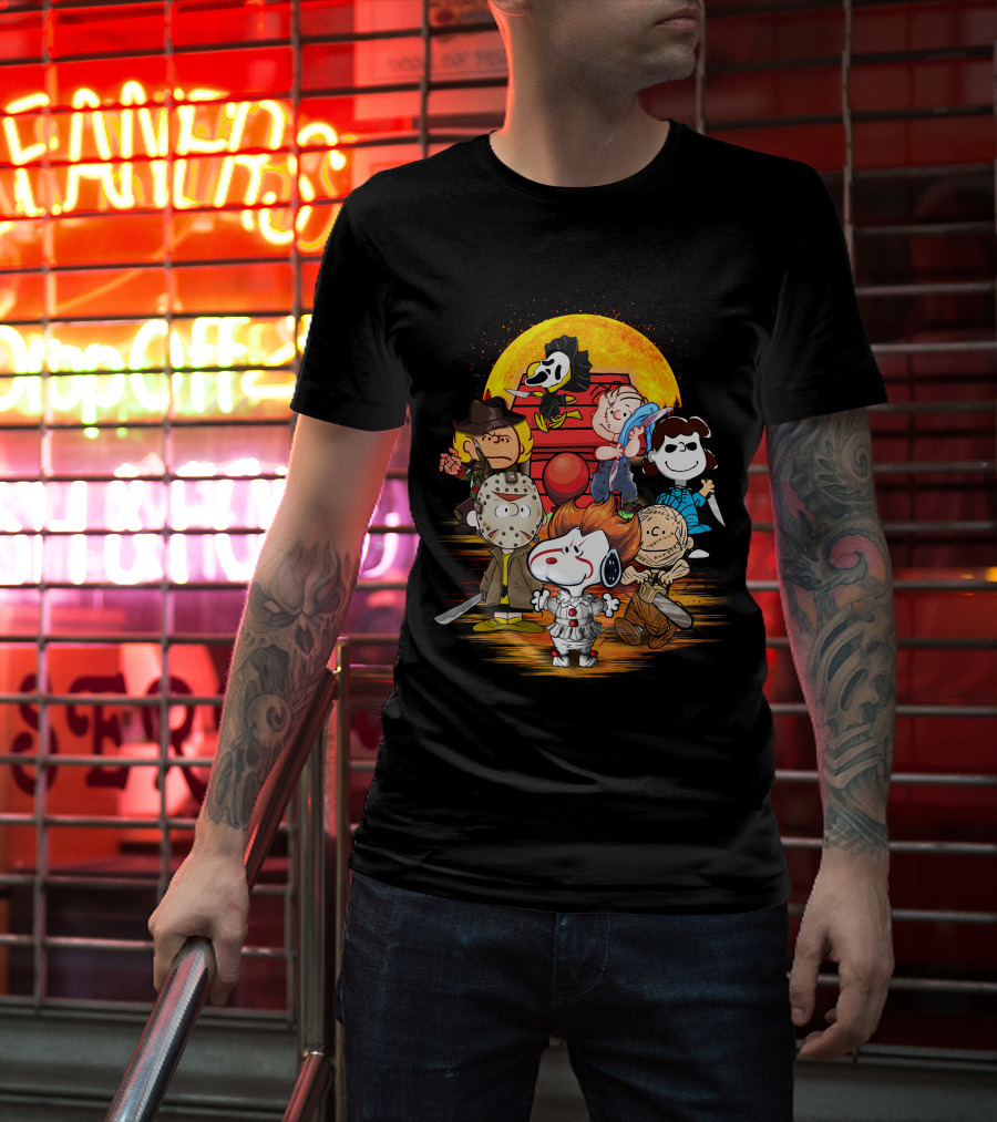 Horrorsnop Killer Cartoon Mashup Halloween Group With Mask And Knife T-Shirt