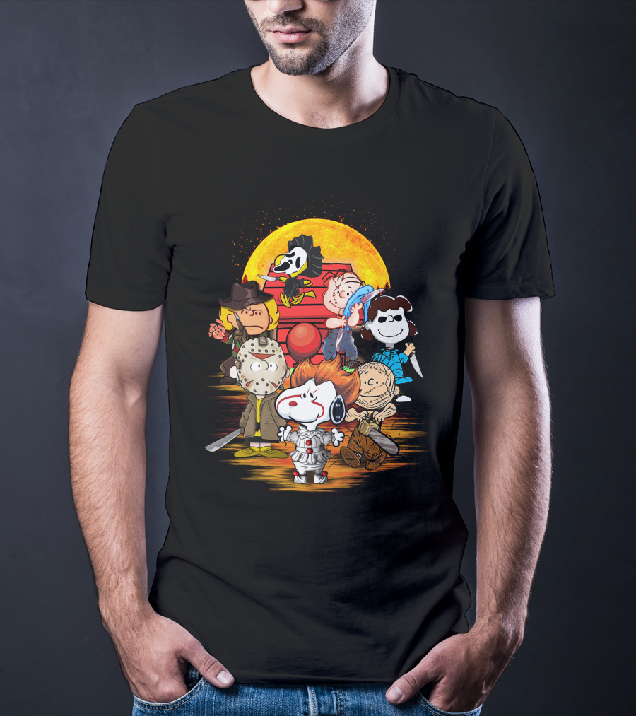 Horrorsnop Killer Cartoon Mashup Halloween Group With Mask And Knife T-Shirt