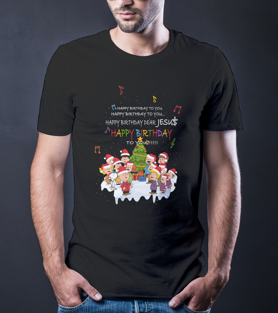 Happy Birthday Dear Jesus Peanuts Characters Christmas Caroling T-Shirt