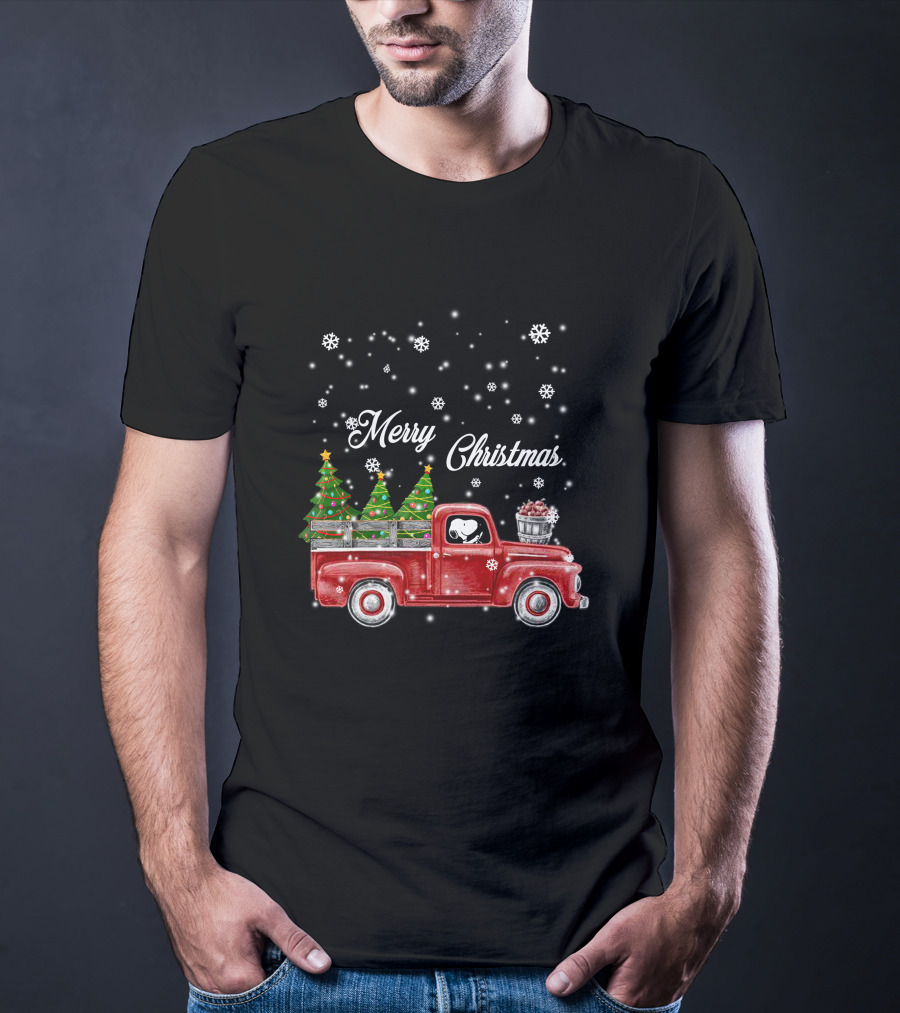 Merry Christmas Red Truck With Christmas Trees And Snowflakes T-Shirt