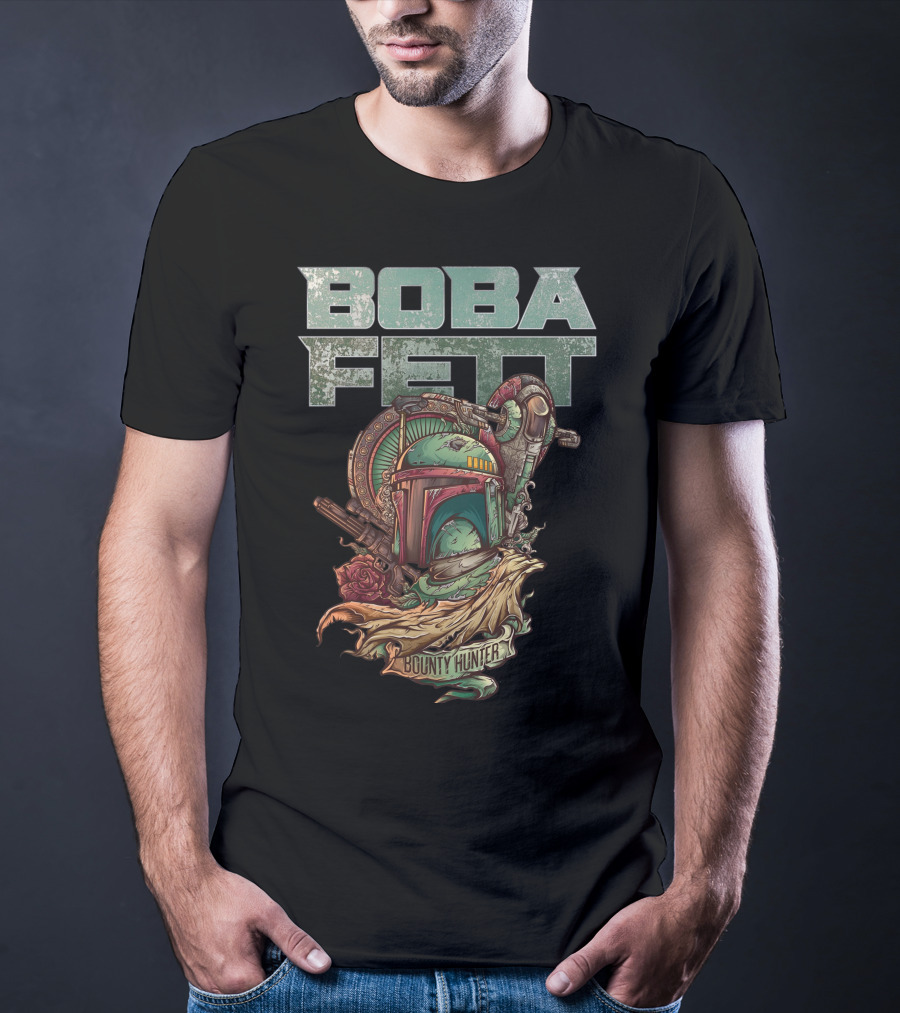 Boba Fett Bounty Hunter Vintage Helmet Artwork T-Shirt