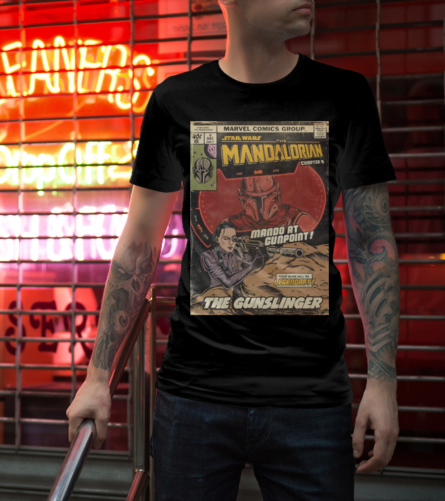 Mando At Gunpoint Legendary The Mandalorian Chapter 5 The Gunslinger Marvel Comics Group T-Shirt