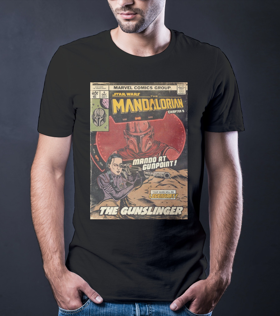 Mando At Gunpoint Legendary The Mandalorian Chapter 5 The Gunslinger Marvel Comics Group T-Shirt