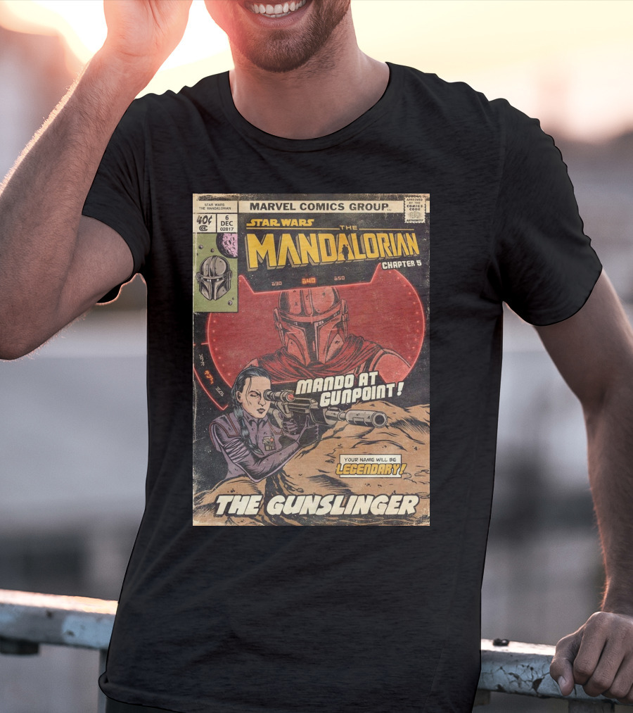 Mando At Gunpoint Legendary The Mandalorian Chapter 5 The Gunslinger Marvel Comics Group T-Shirt