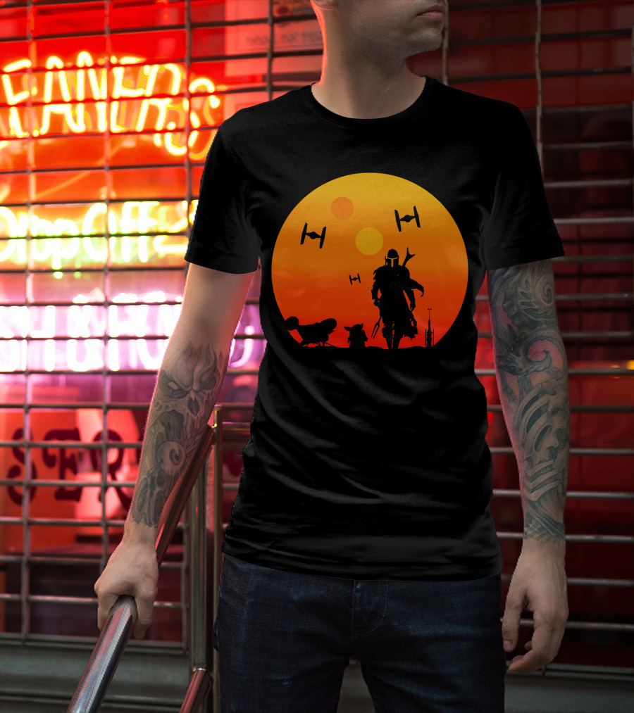 Only Today Mandalorian Sunset Silhouette Star Wars Tie Fighters T-Shirt