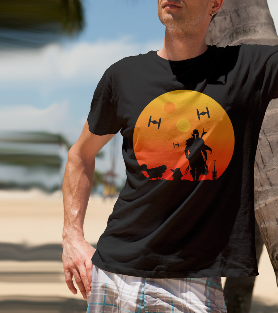 Only Today Mandalorian Sunset Silhouette Star Wars Tie Fighters T-Shirt