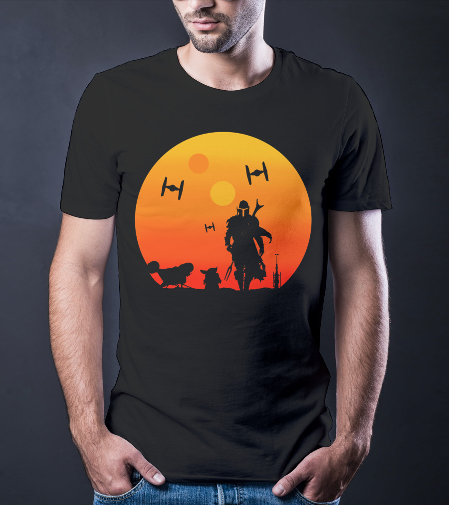 Only Today Mandalorian Sunset Silhouette Star Wars Tie Fighters T-Shirt