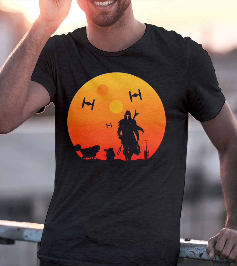 Only Today Mandalorian Sunset Silhouette Star Wars Tie Fighters T-Shirt