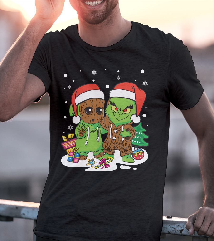Only Today Christmas Tree Characters Santa Hats Snowflakes T-Shirt