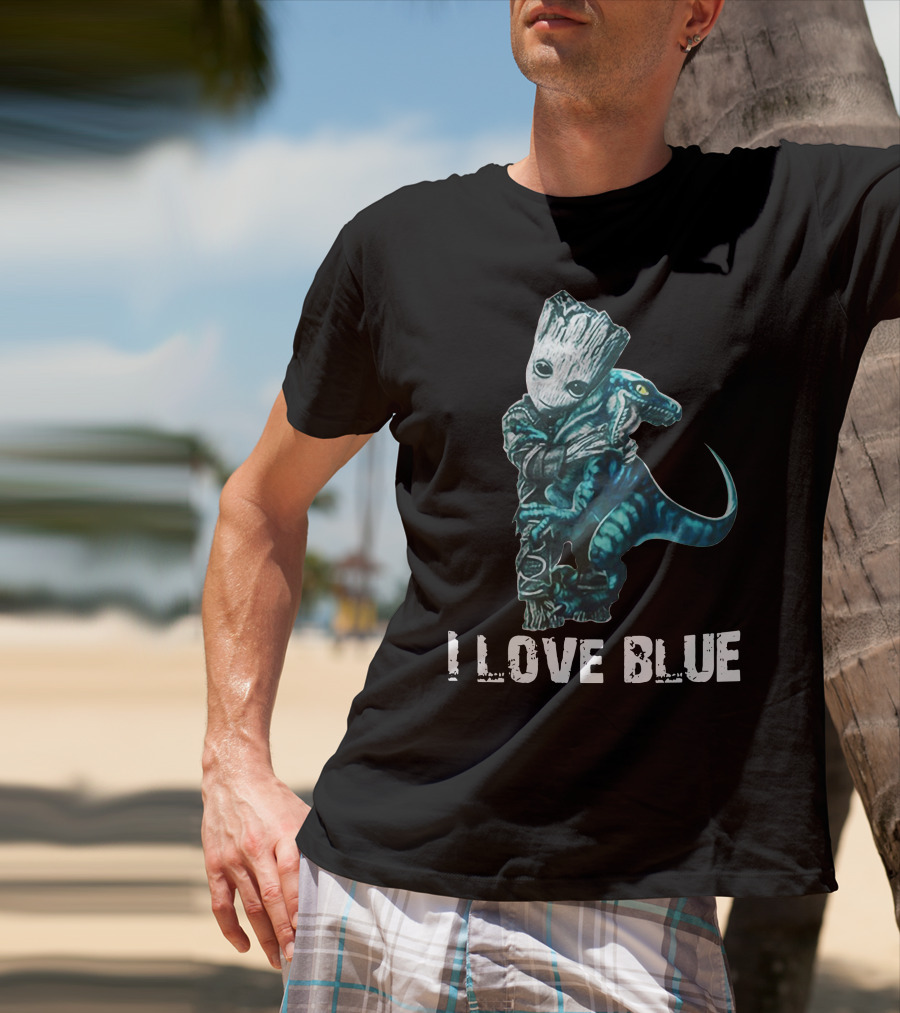 I Love Blue Groot And Blue The Velociraptor Hug T-Shirt
