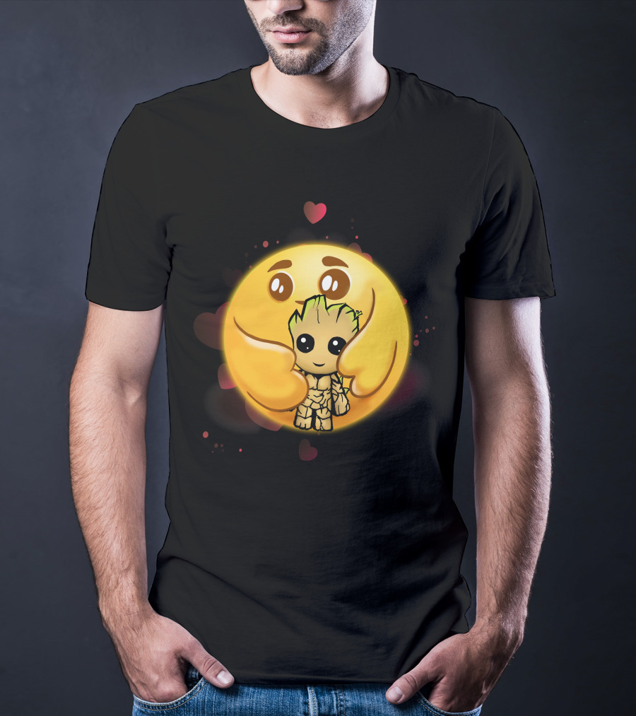 Only Today Adorable Emoji Hug With Groot And Hearts T-Shirt