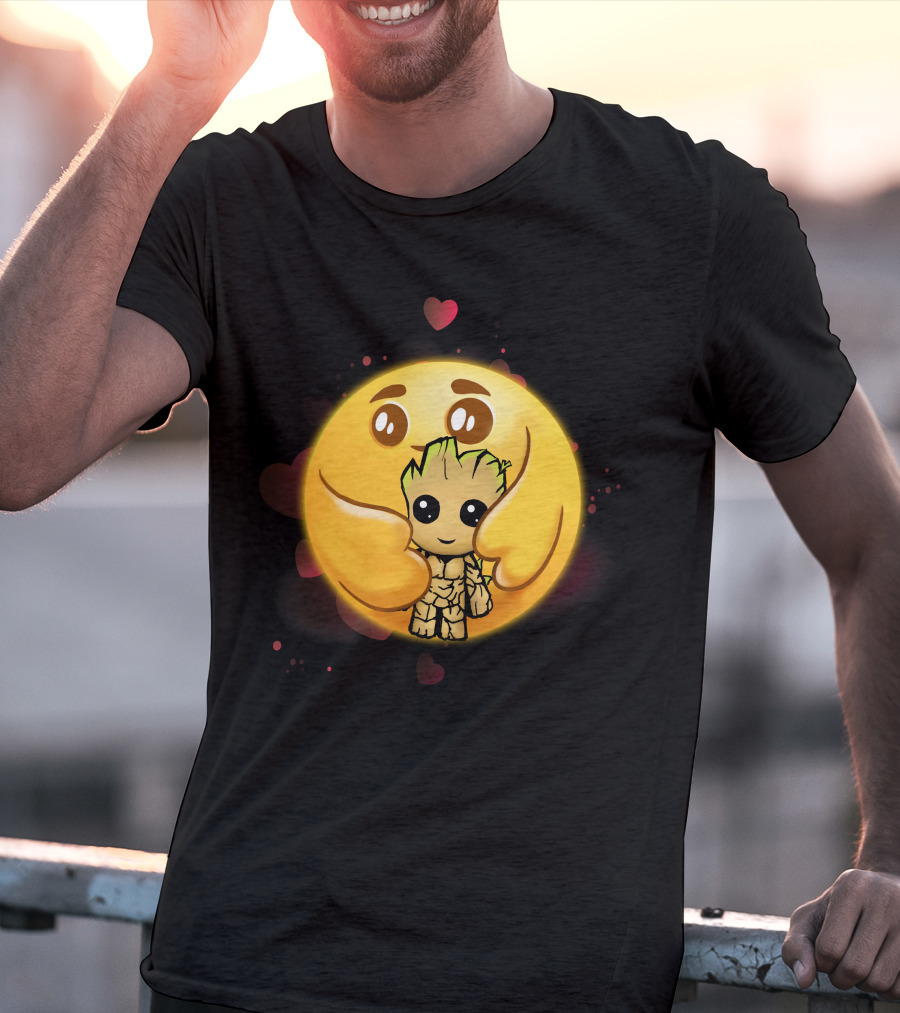 Only Today Adorable Emoji Hug With Groot And Hearts T-Shirt