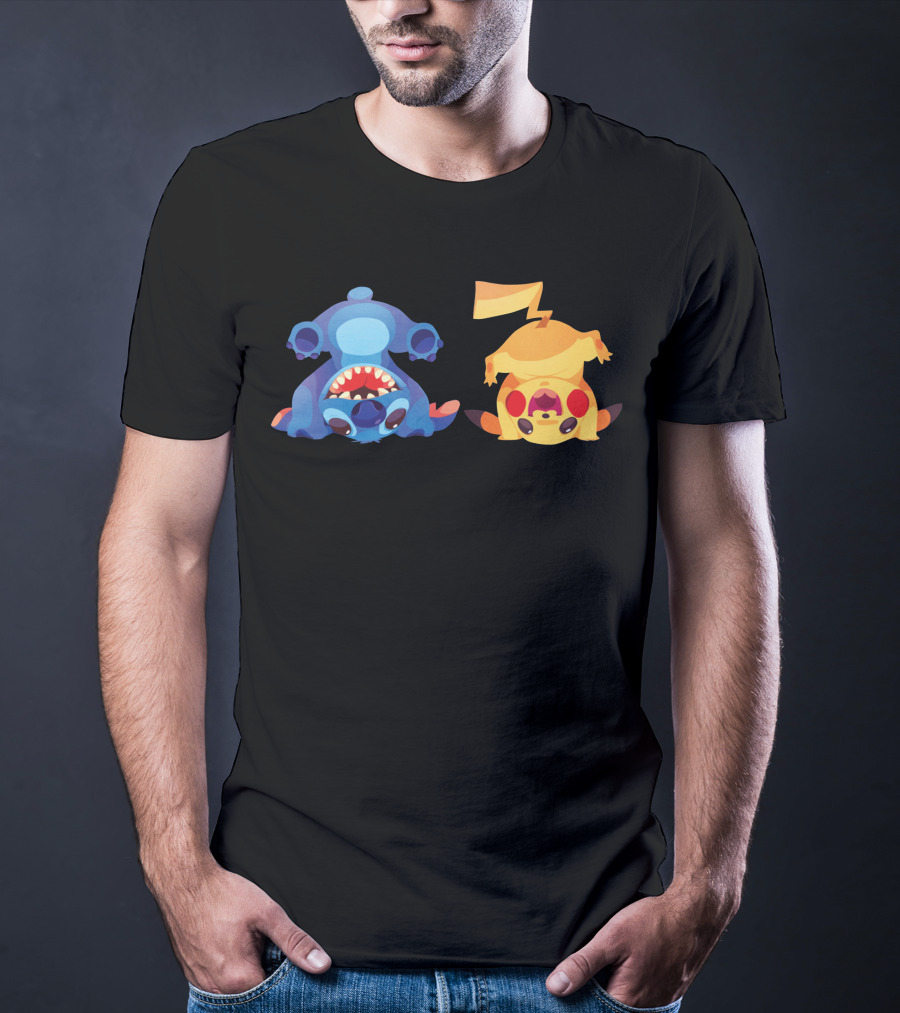 Upside Down Stitch And Pikachu Art T-Shirt