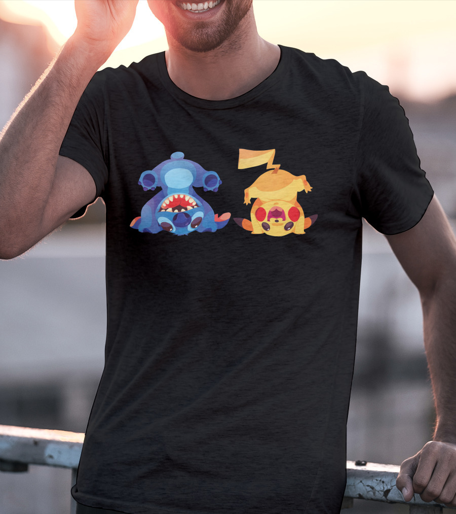 Upside Down Stitch And Pikachu Art T-Shirt