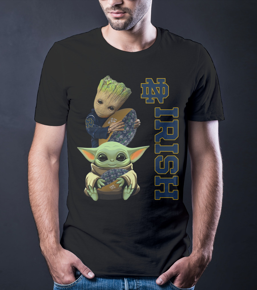 Notre Dame Fighting Irish Groot And Baby Yoda Football Collaboration T-Shirt