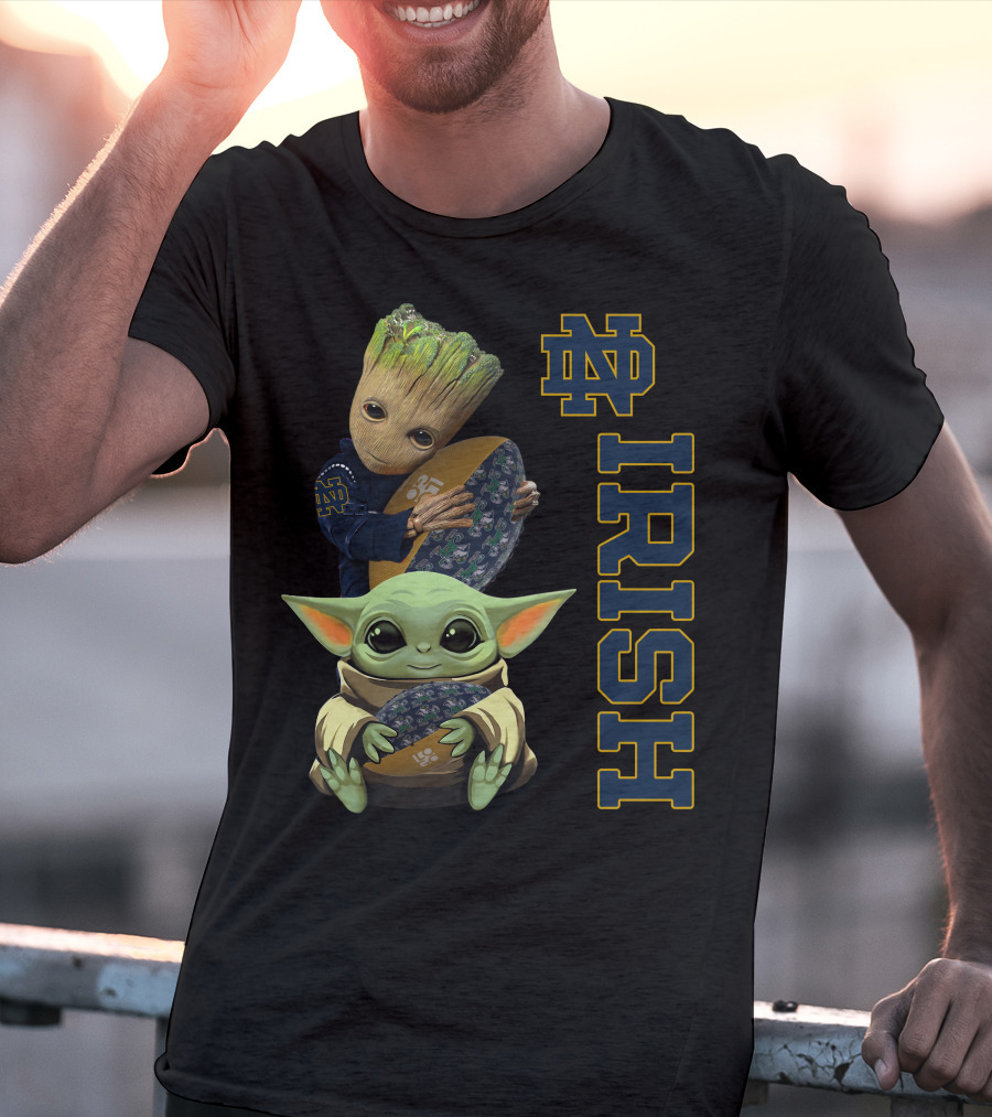 Notre Dame Fighting Irish Groot And Baby Yoda Football Collaboration T-Shirt