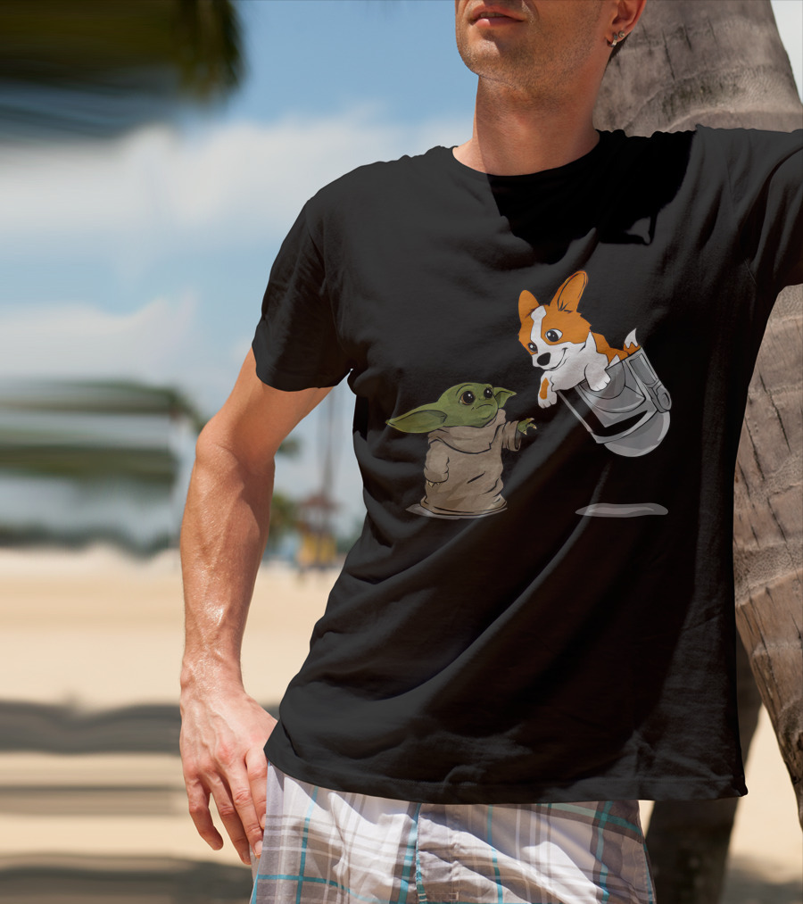 Baby Alien And Corgi In Floating Cradle T-Shirt
