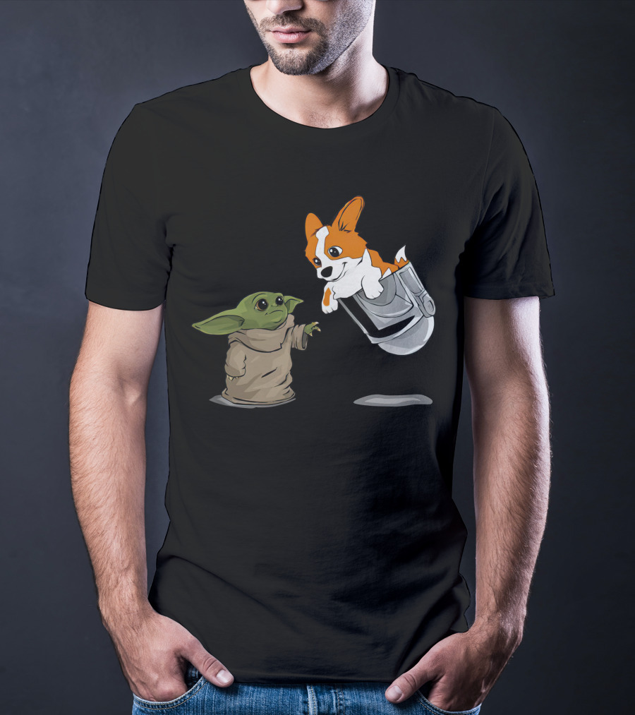 Baby Alien And Corgi In Floating Cradle T-Shirt