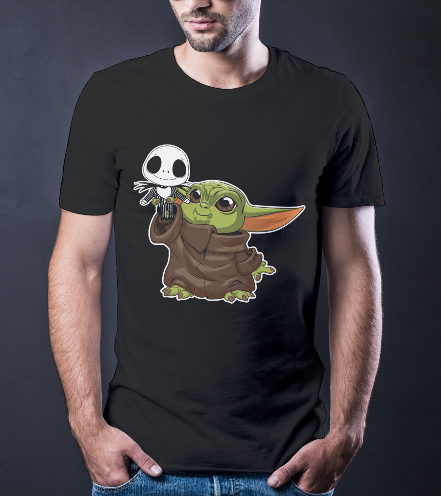 Baby Yoda Holding Jack Skellington T-Shirt