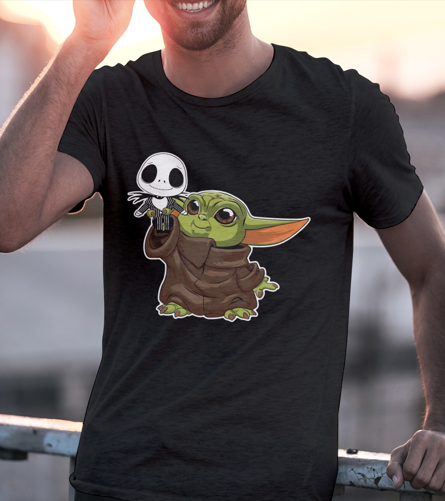 Baby Yoda Holding Jack Skellington T-Shirt