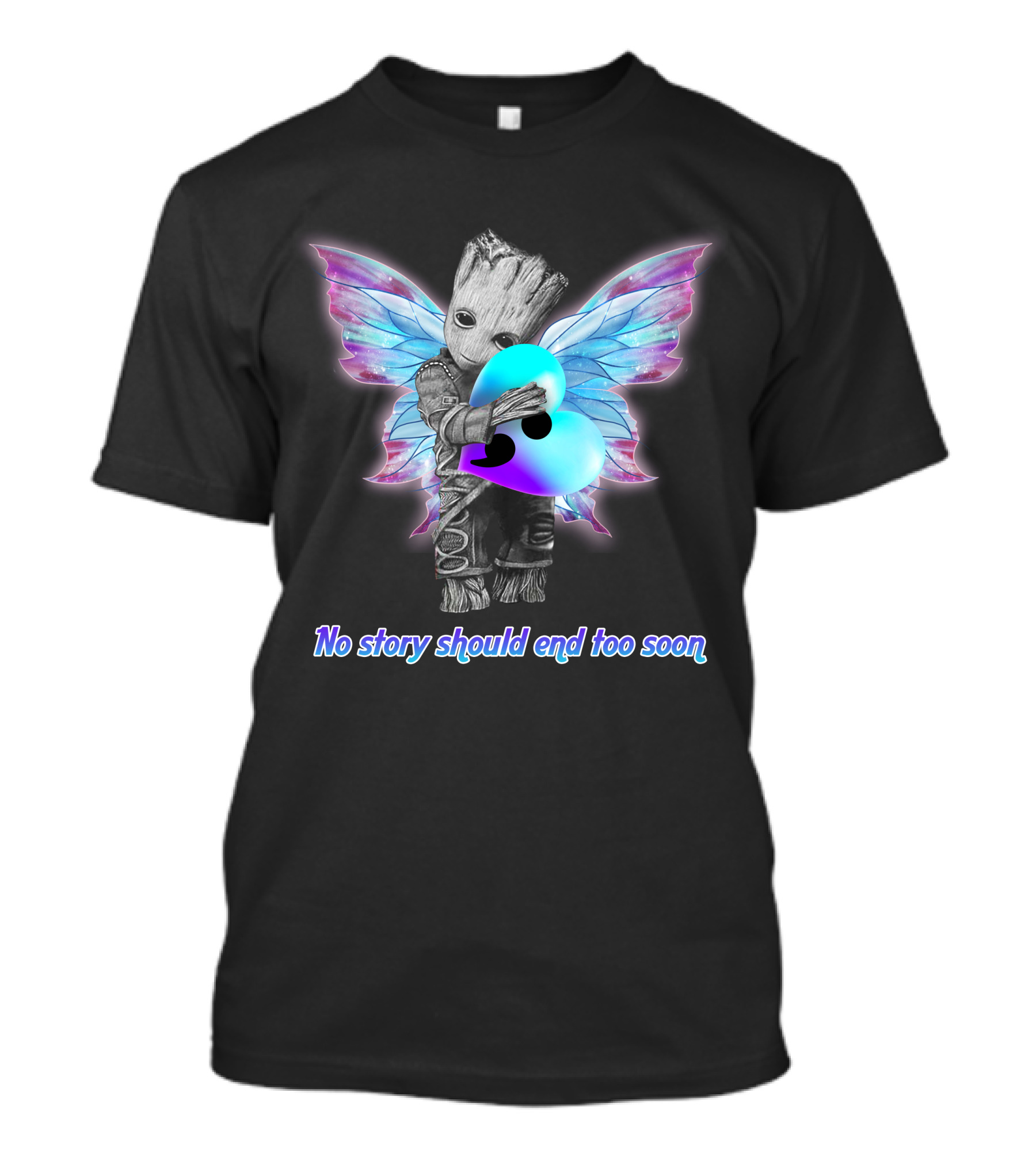 No Story Should End Too Soon Colorful Heart Wings Character T-Shirt