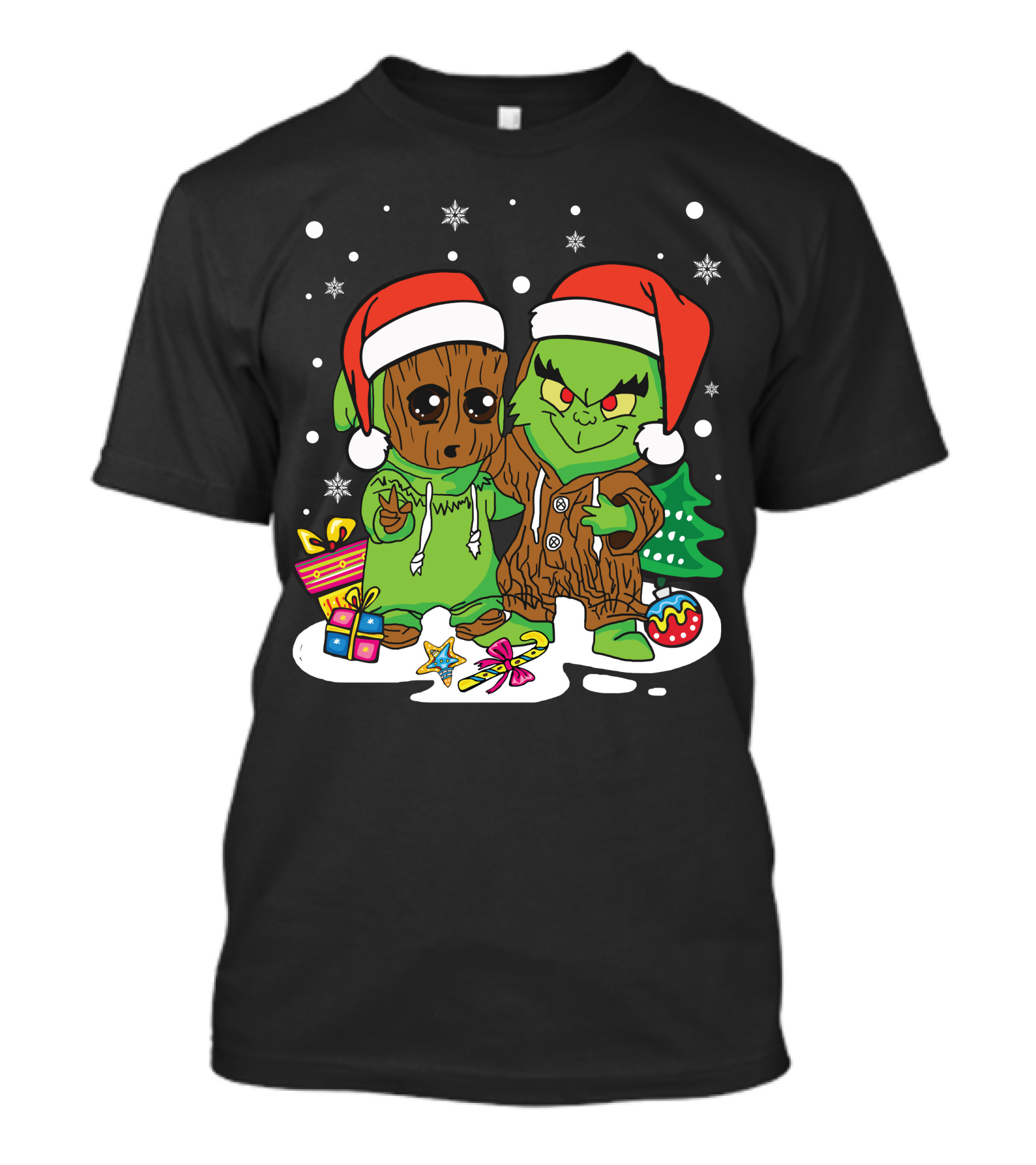 Christmas Friends Santa Hats Holiday Celebration Snowflakes Presents T-Shirt
