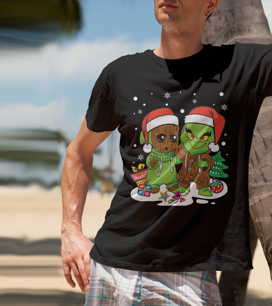 Christmas Friends Santa Hats Holiday Celebration Snowflakes Presents T-Shirt