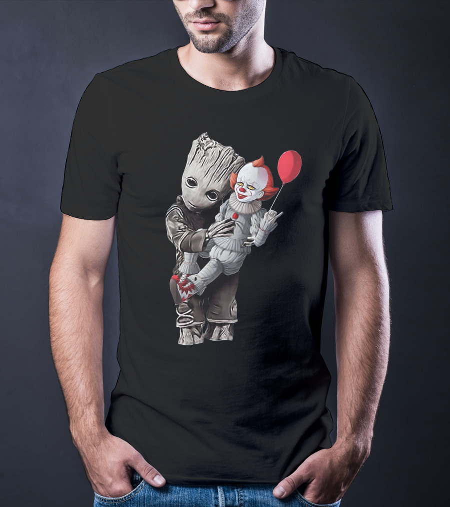Groot Holding Pennywise With Balloon T-Shirt