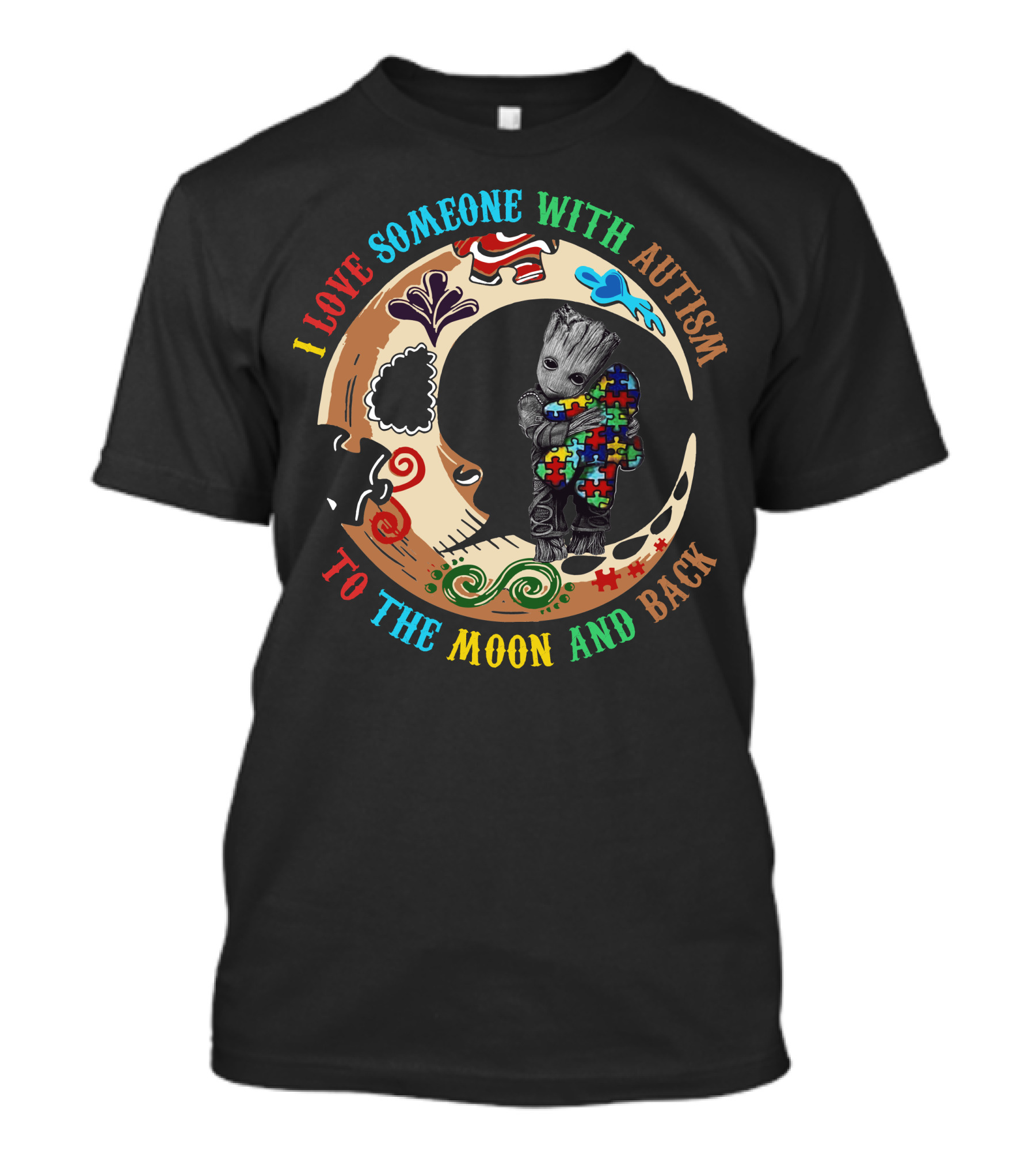 I Love Someone With Autism To The Moon And Back Puzzle Piece Hug T-Shirt
