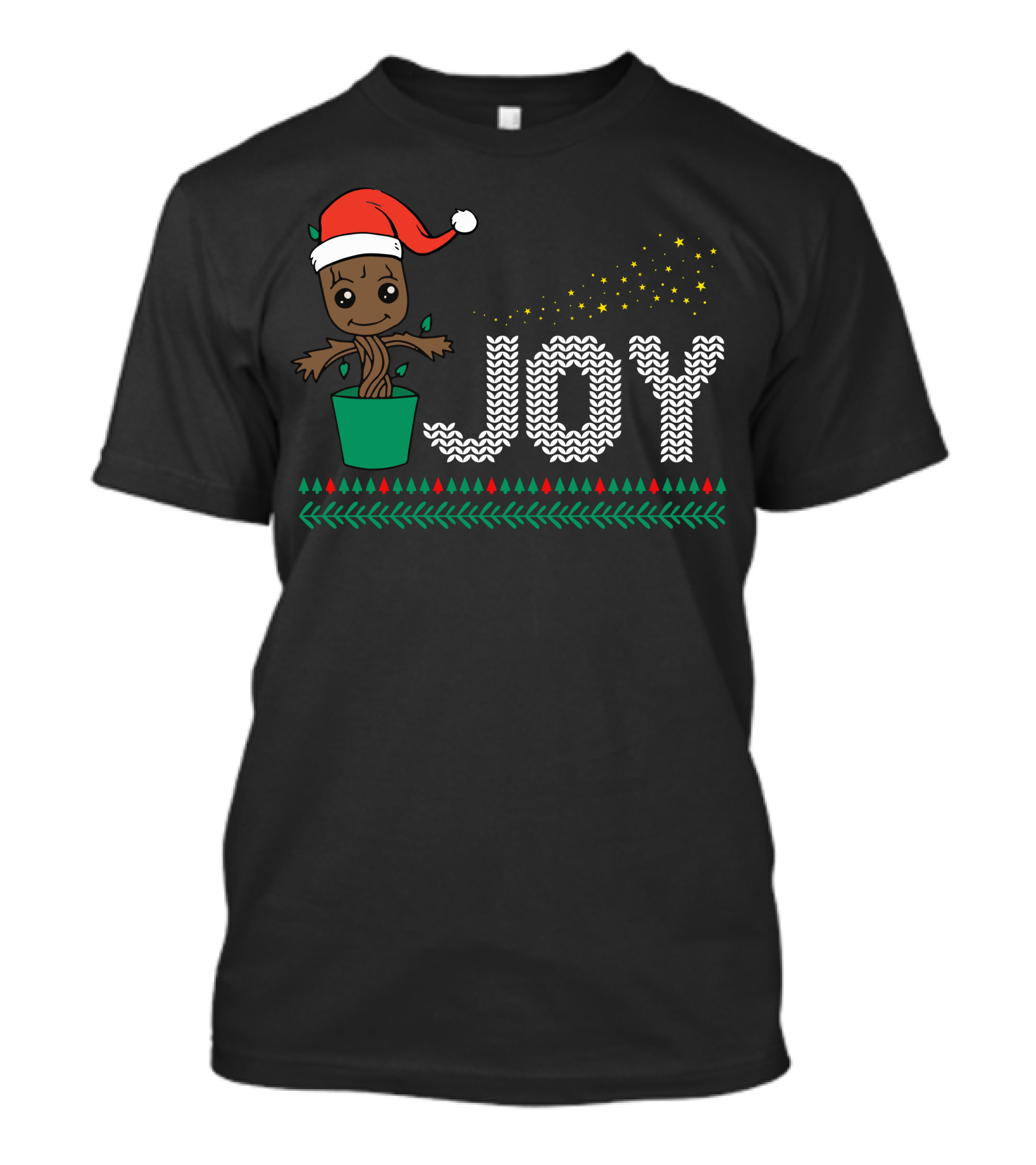 Joy Dancing Christmas Tree With Santa Hat And Stars T-Shirt