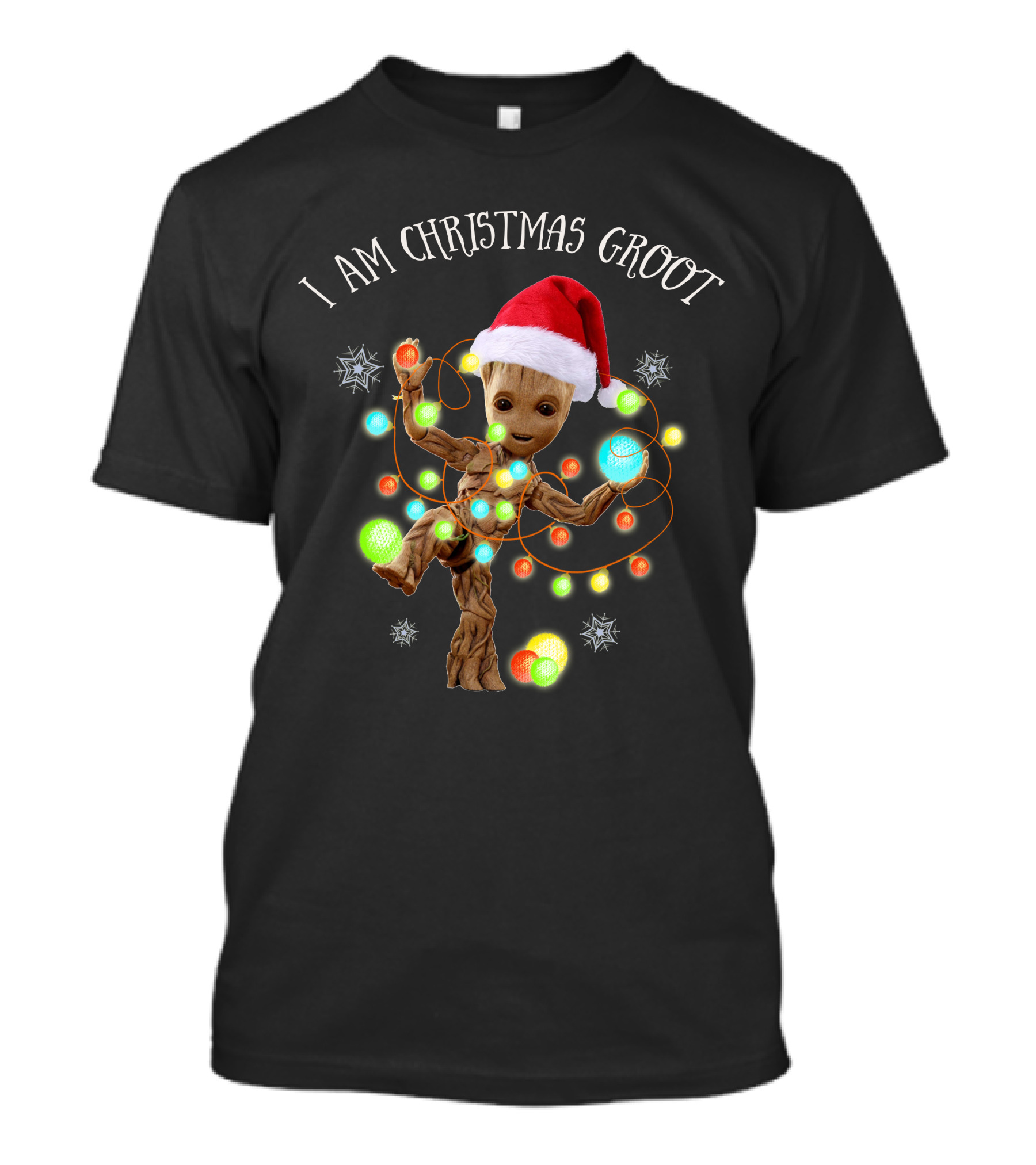 I Am Christmas Groot Holiday Edition With Santa Hat And Lights T-Shirt