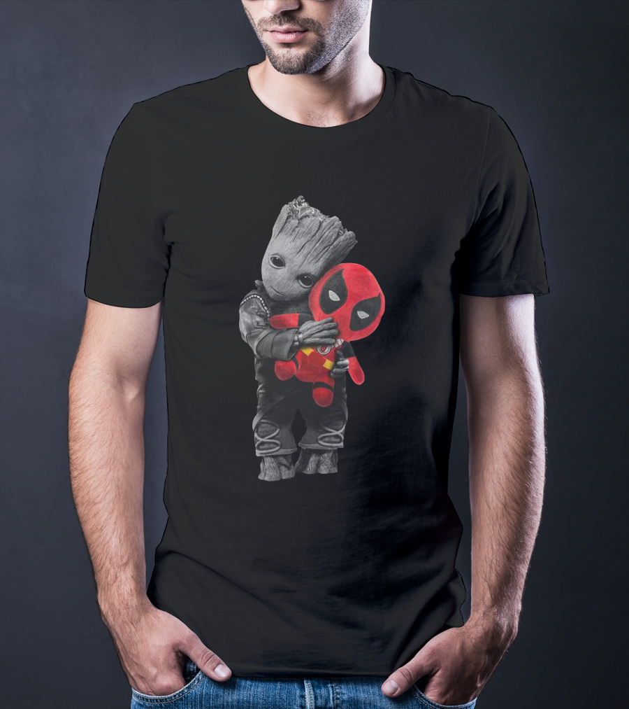 Baby Groot Hugging Deadpool Plush T-Shirt