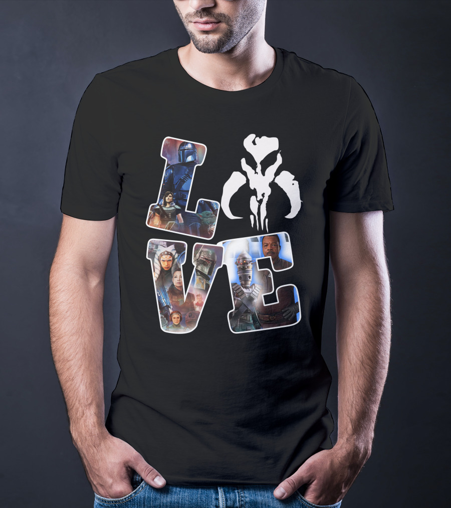 Manda Star Love With Mandalorian And Mythosaur Icons T-Shirt