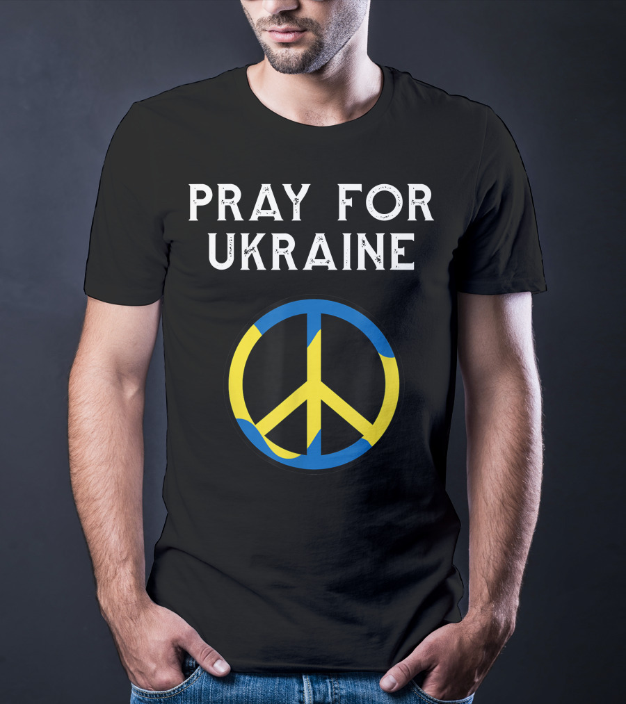 Pray For Ukraine Peace Symbol Blue Yellow T-Shirt