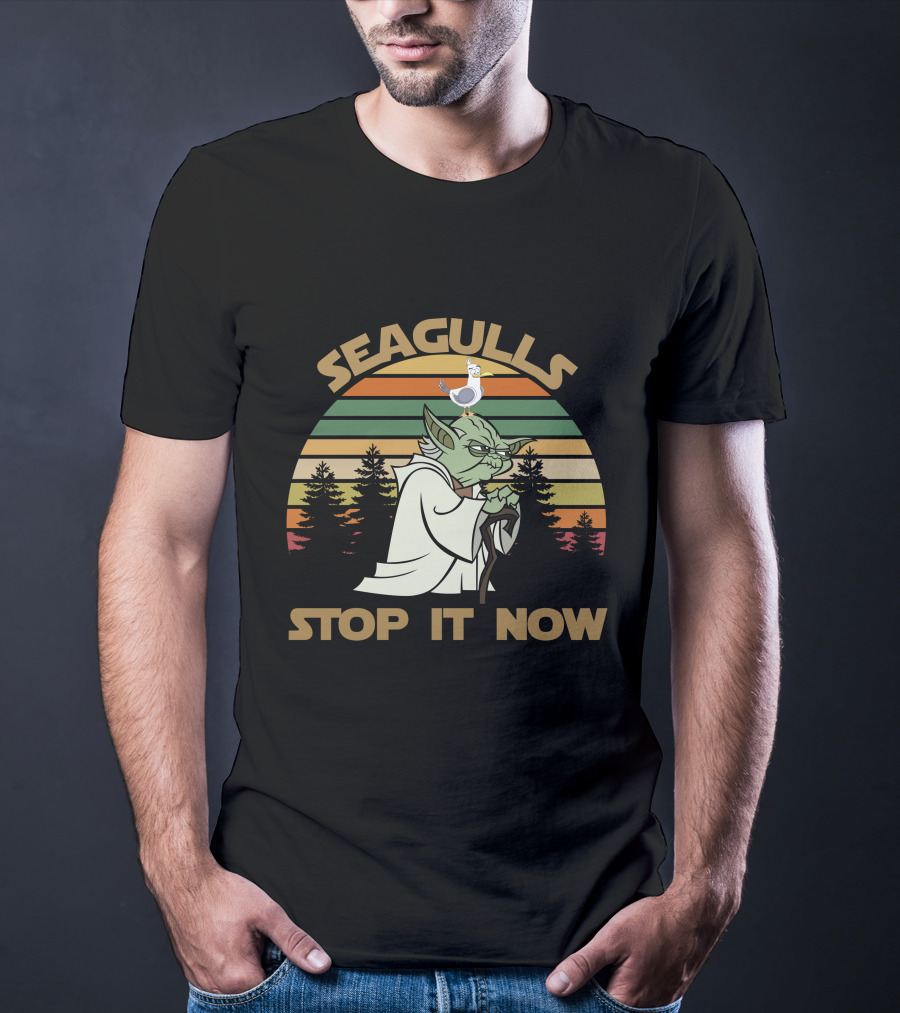 Seagulls Stop It Now 5 Retro Sunset Yoda T-Shirt