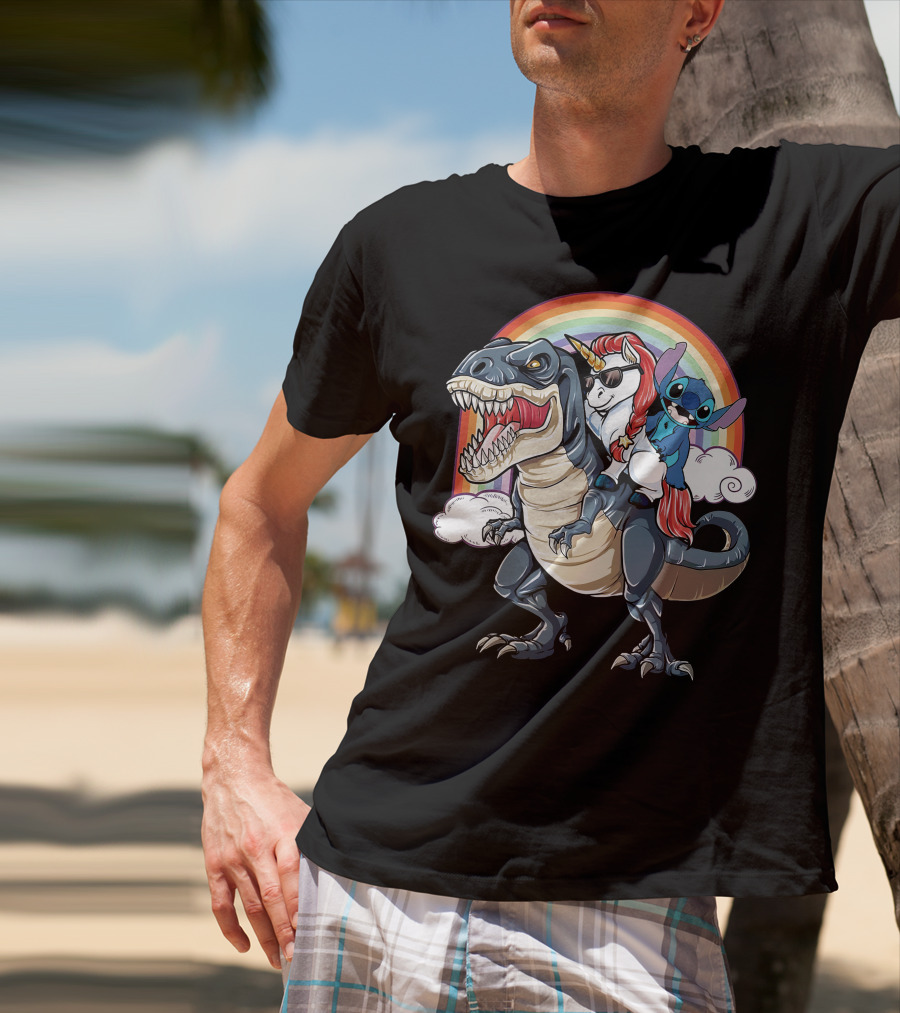Stitch Riding T-Rex Unicorn T-Shirt