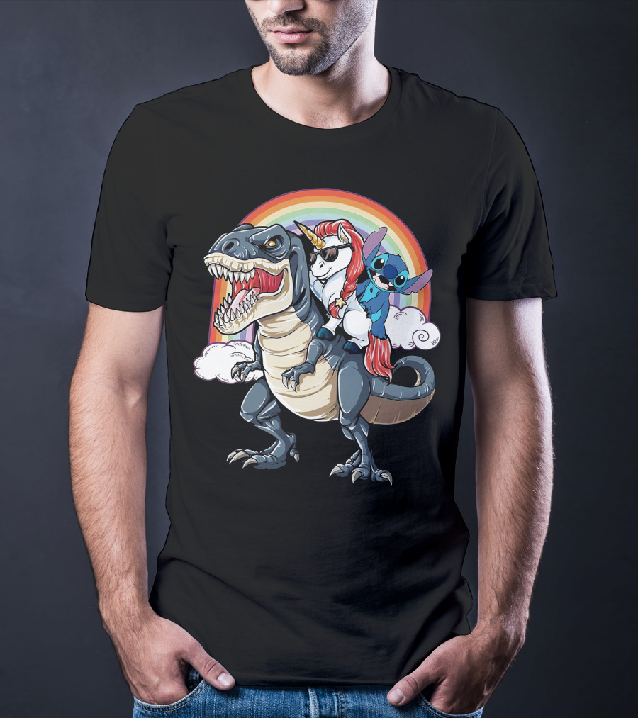 Stitch Riding T-Rex Unicorn T-Shirt