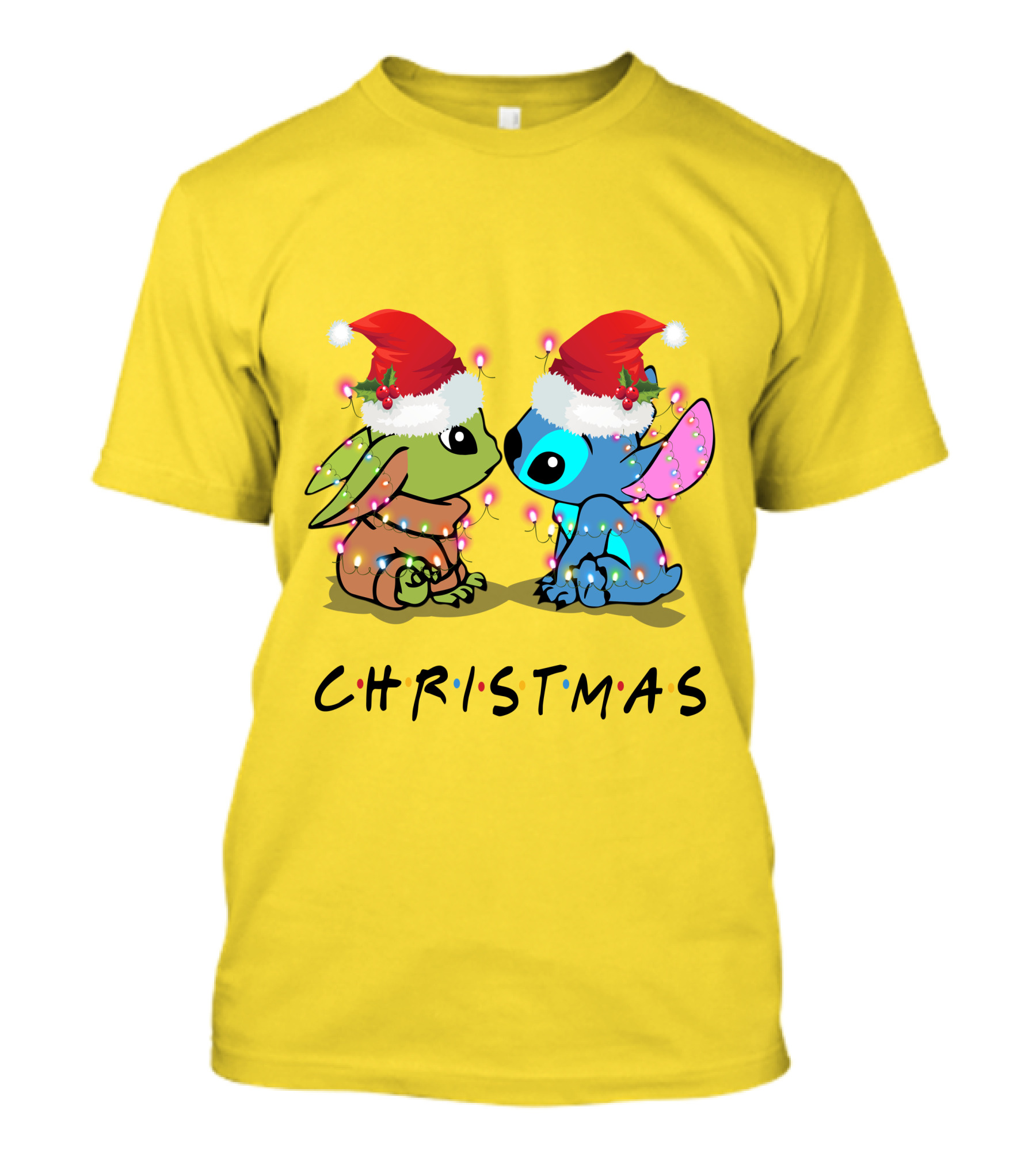 Christmas Yoda And Stitch Santa Hats T-Shirt