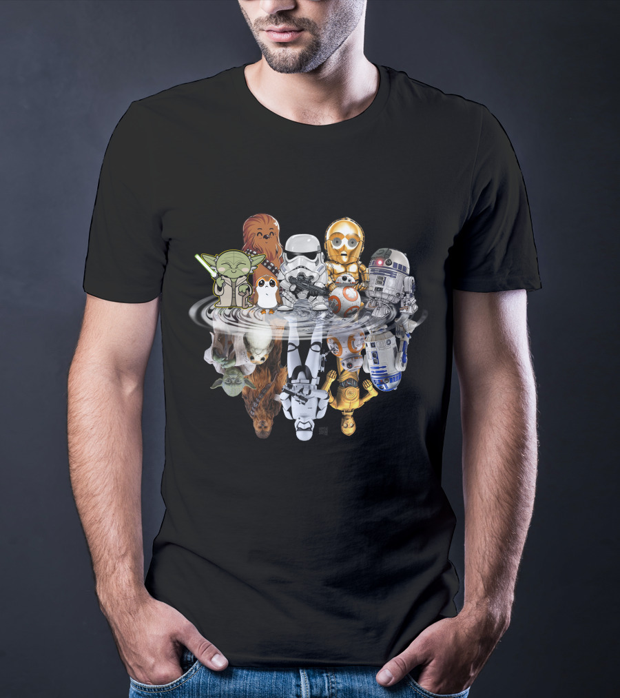 Stars War ZN234 Cute Character Reflection R2D2 Stormtrooper Yoda Chewbacca C3PO BB8 T-Shirt