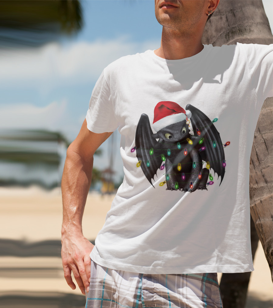How To Train Your Dragon ZN 297 Toothless Christmas Lights Santa Hat T-Shirt