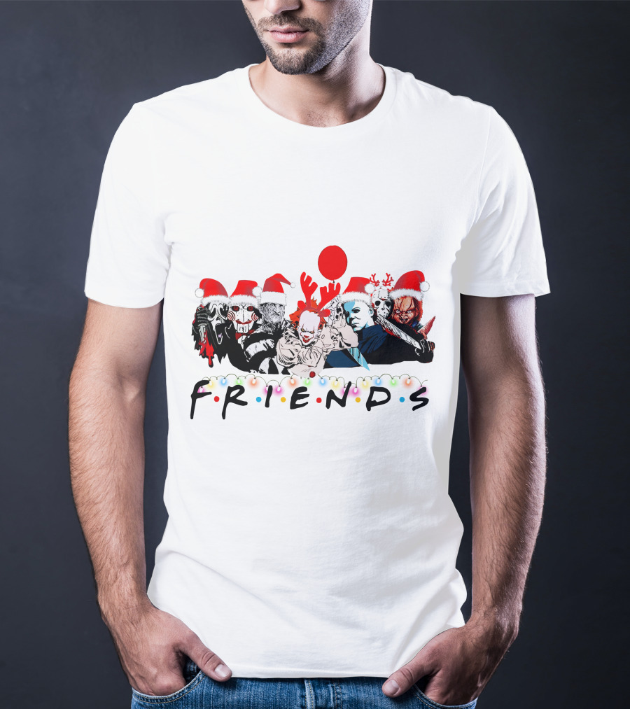Friends Christmas Horror Icons Holiday Santa Hats T-Shirt