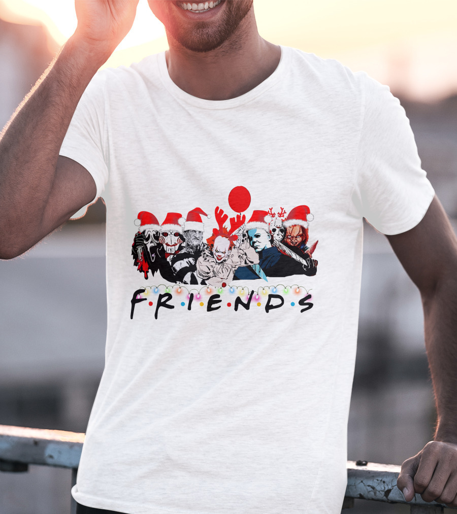 Friends Christmas Horror Icons Holiday Santa Hats T-Shirt