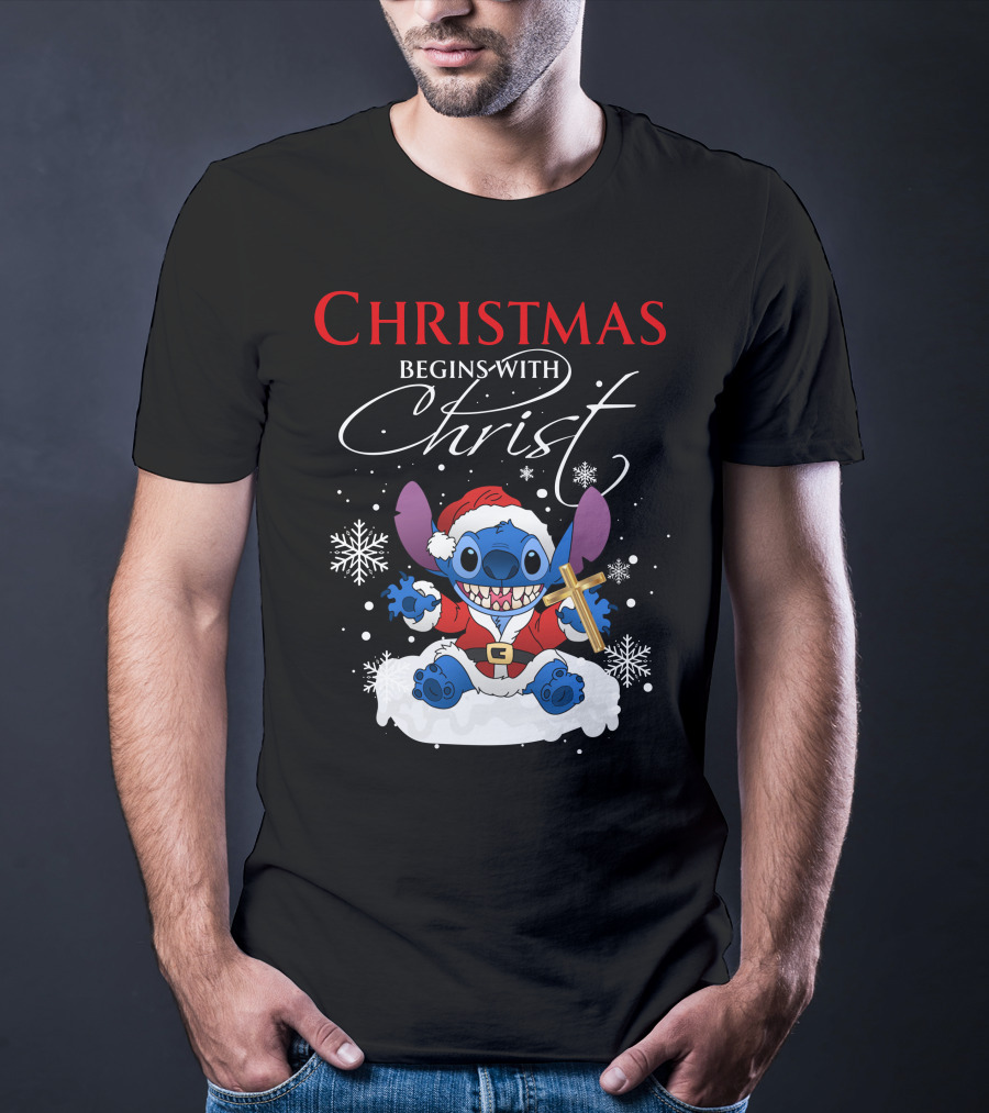 Christmas Begins With Christ Stitch Premium ZN722 T-Shirt