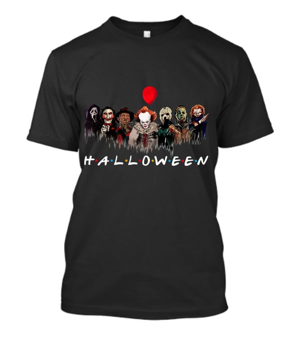 HALLOWEEN ZN699 Horror Movie Villains Group Red Balloon T-Shirt
