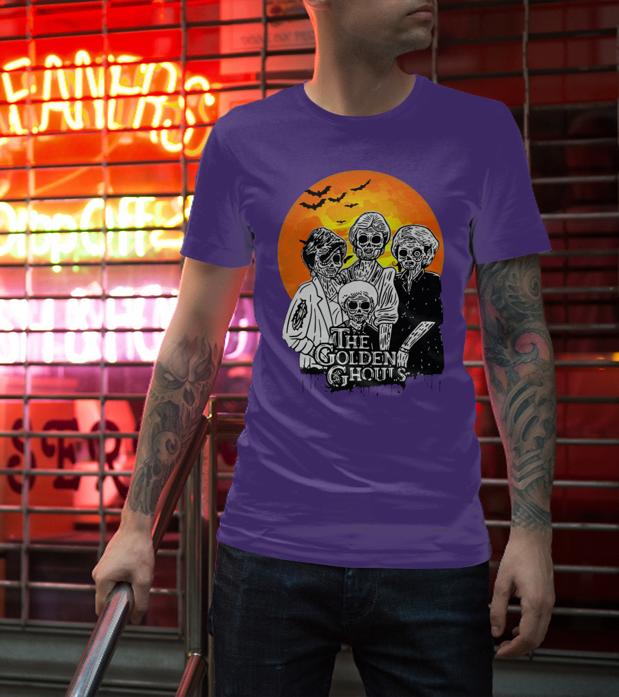 The Golden Ghouls Zombie Skeletons With Bats And Full Moon ZN385 T-Shirt