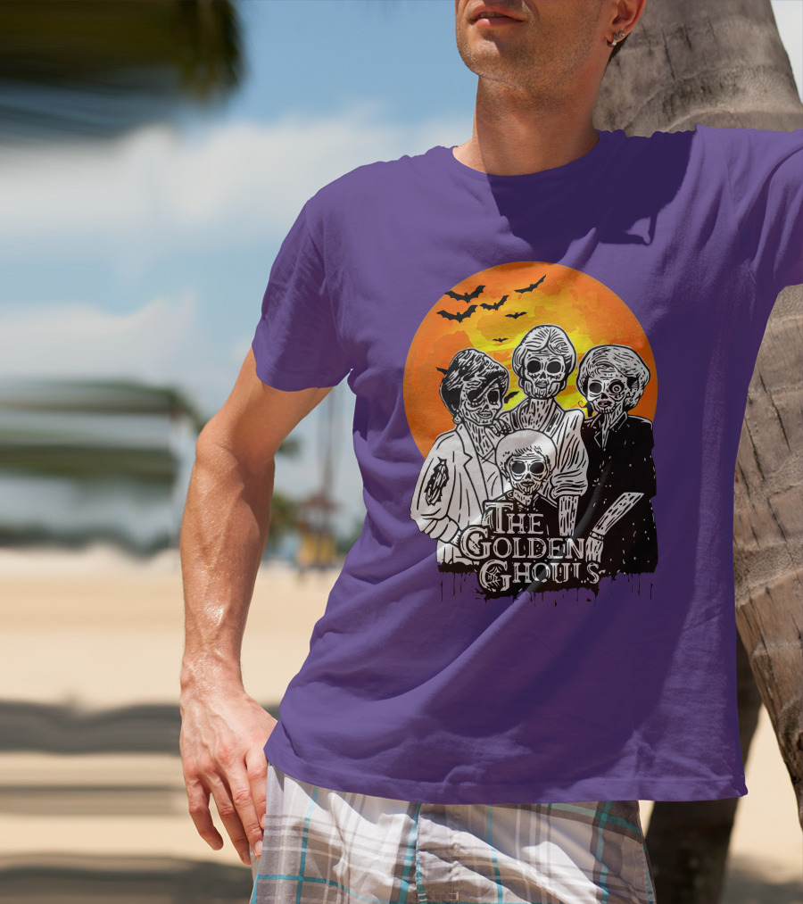 The Golden Ghouls Zombie Skeletons With Bats And Full Moon ZN385 T-Shirt