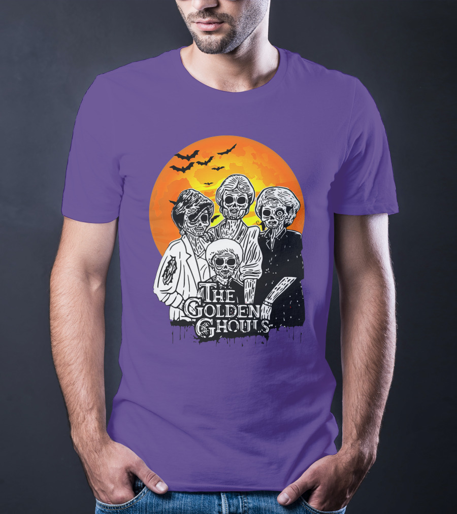 The Golden Ghouls Zombie Skeletons With Bats And Full Moon ZN385 T-Shirt