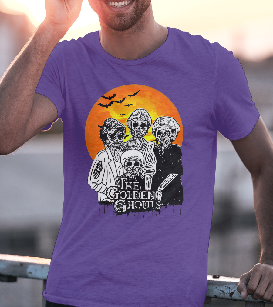 The Golden Ghouls Zombie Skeletons With Bats And Full Moon ZN385 T-Shirt