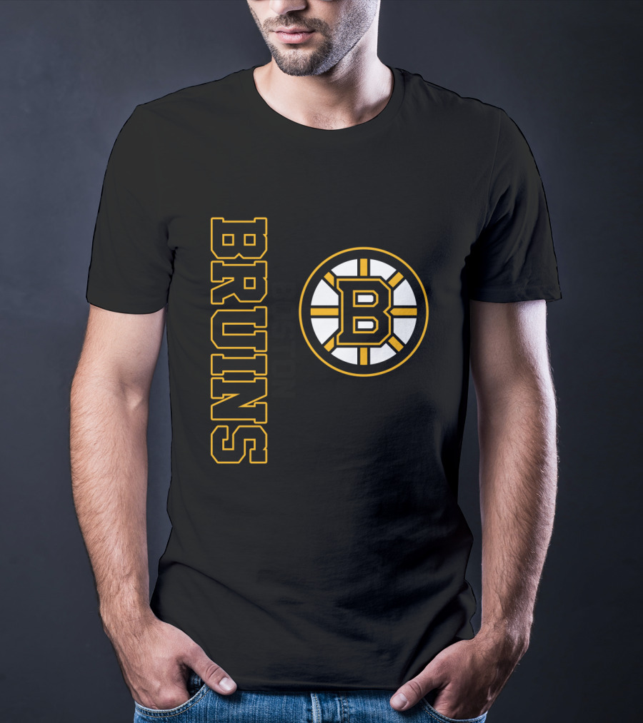 Boston Bruins Hockey Vertical Text With Iconic Circle Emblem T-Shirt