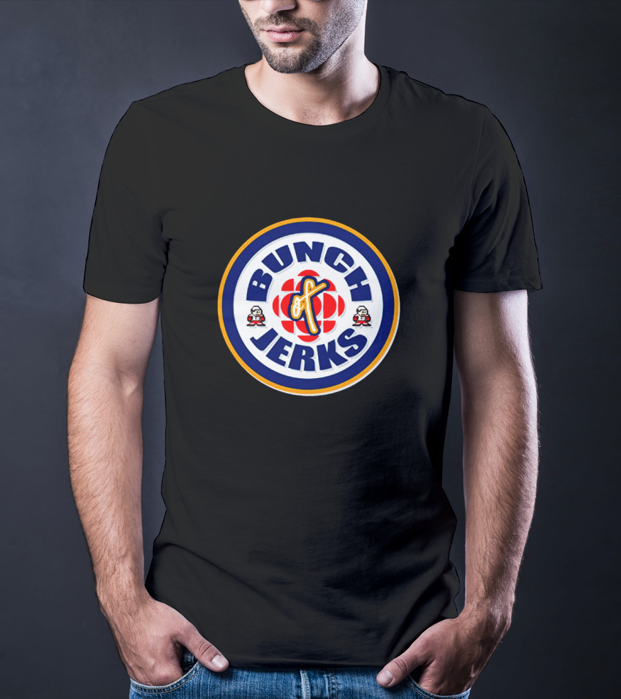 Bunch Of Jerks CBC Logo Parody With Stylized Text And Cartoon Figures T-Shirt